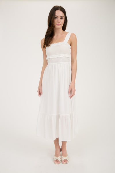Smocked Ruffle Detail Sleeveless Midi Dress