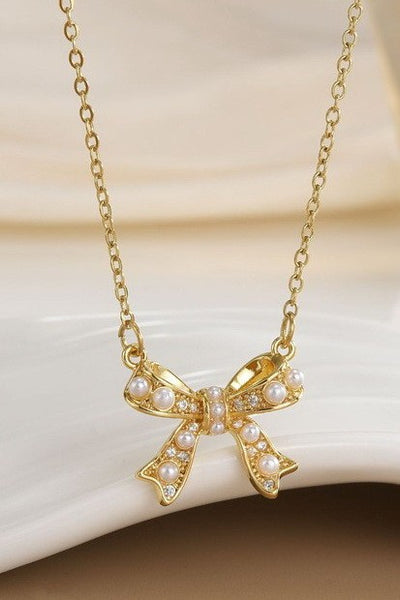 18k Stainless Steel Pearl Bow Necklace