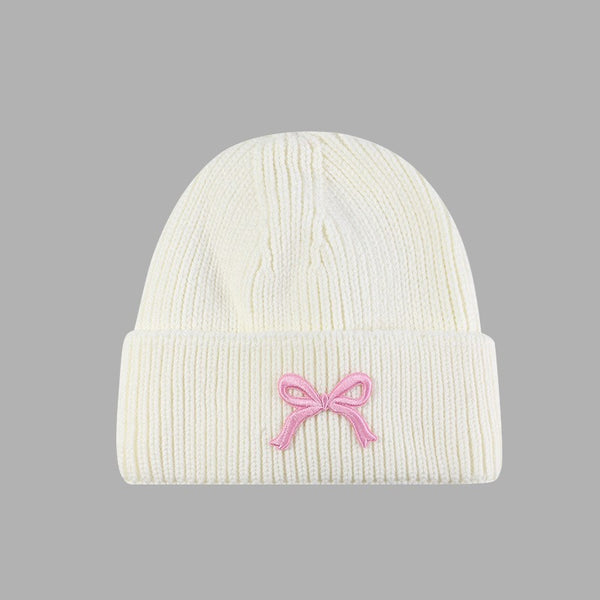 Soft Ribbed Knit Bow Accent Beanie