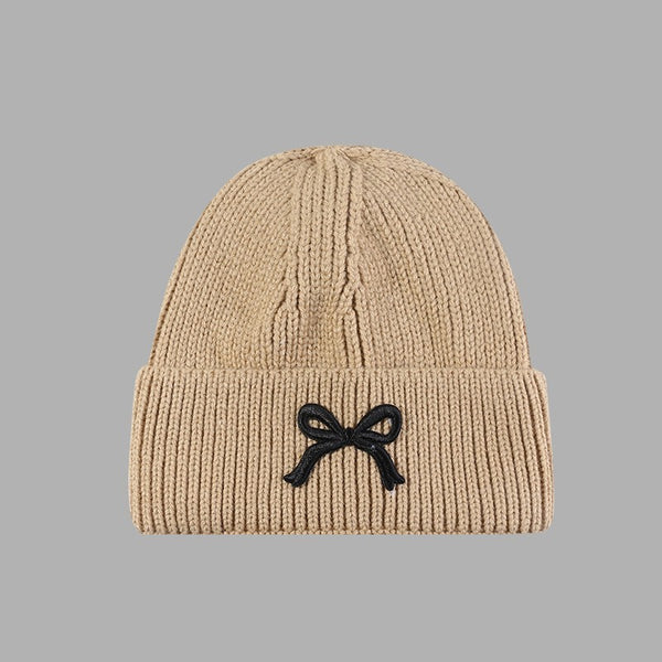 Soft Ribbed Knit Bow Accent Beanie