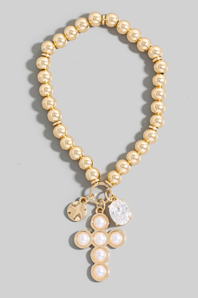 Rhinestone Cross Beaded Charms Bracelet