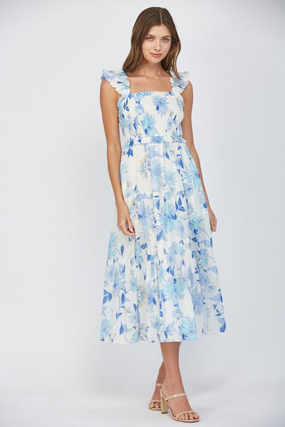 Square Neck Smocking Top Maxi Dress