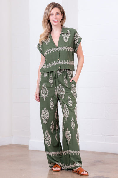 Dolman Sleeve Embroidered Top & Pants Set