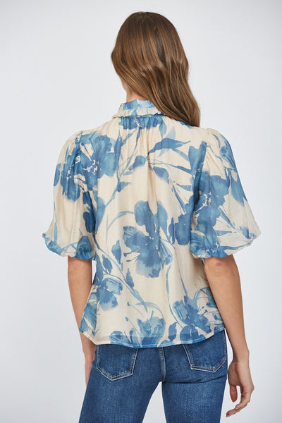 Removable Neck Tie Lantern Sleeve Top