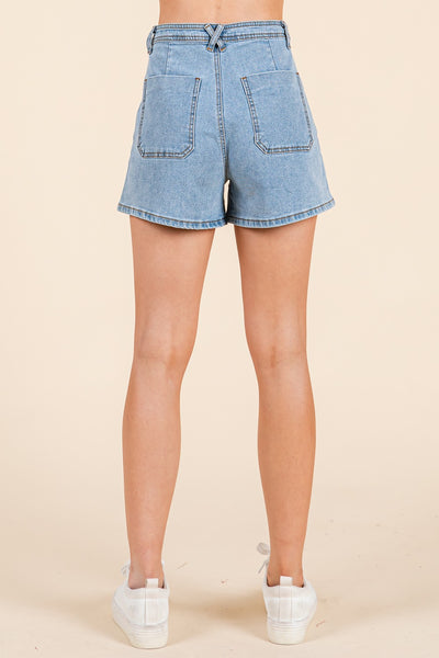 High Waist Blanket Stitch Denim Shorts
