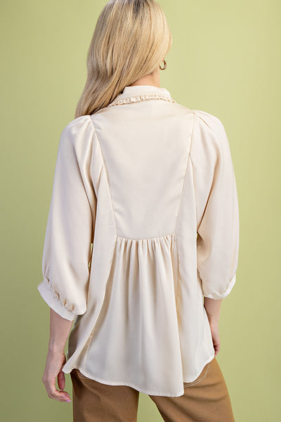 Satin V-Neck Smocked Yoke Top