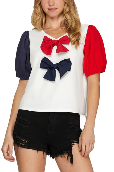 Puff Sleeve Bow Front Knit Top