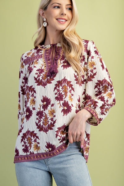 Floral Print 3/4 Length Sleeve Blouse