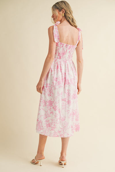Asymmetrical Ruffle Trim Ruched Midi Dress