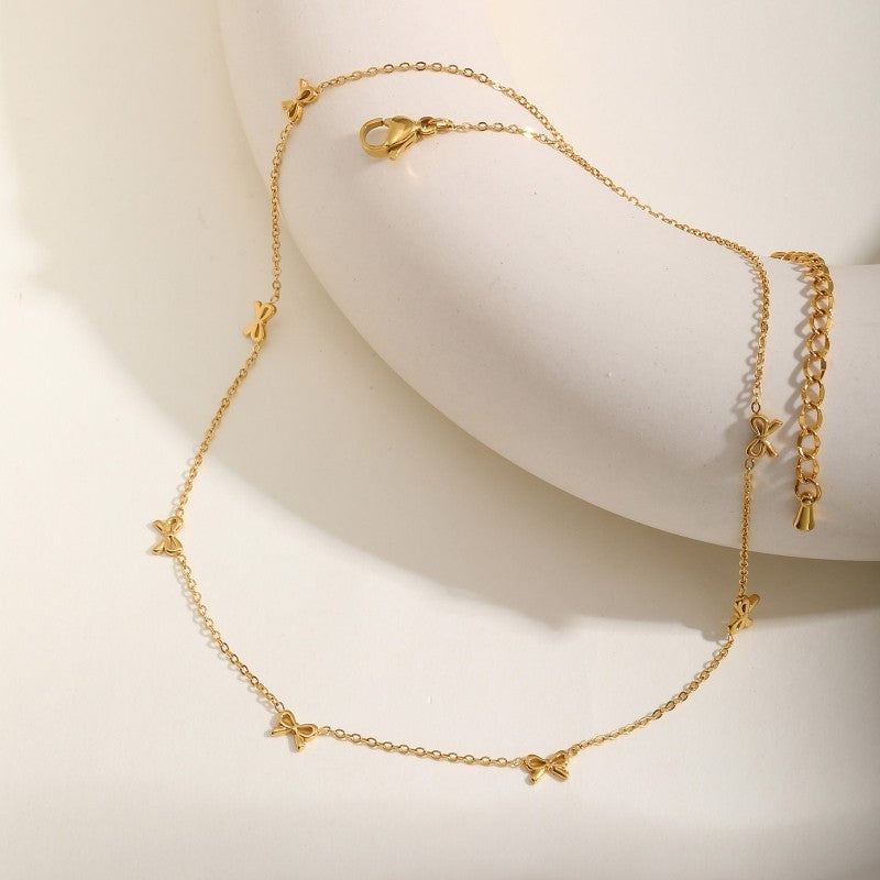 18k Stainless Steel Multi Bow Necklace