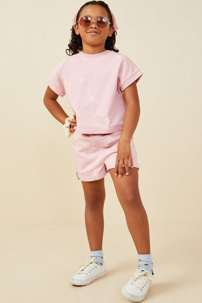 Girls Bow Embroidered French Terry Knit Top