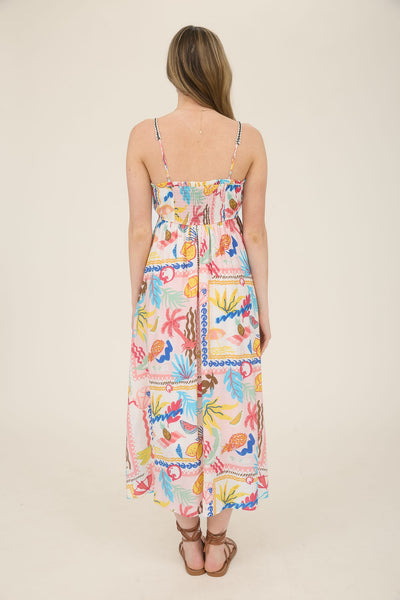 Tropical Braid Trim Sleeveless Midi Dress