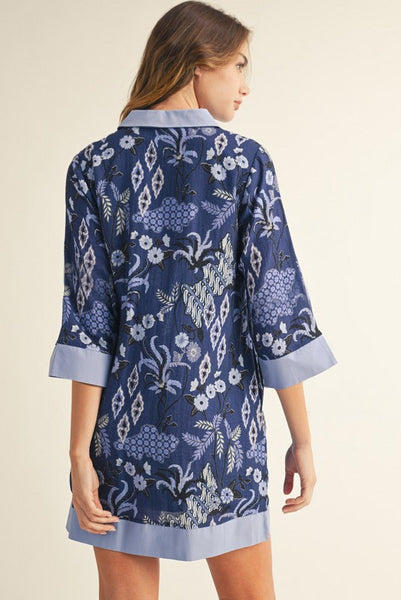 3/4 Sleeves Boho Floral Shift Dress