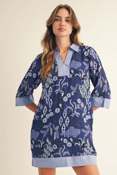 3/4 Sleeves Boho Floral Shift Dress