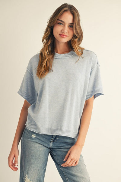Raw Edge Accent Comfy Sweater Top