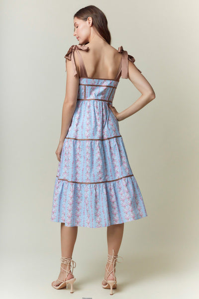 Contrast Shoulder Tie Floral Maxi Dress