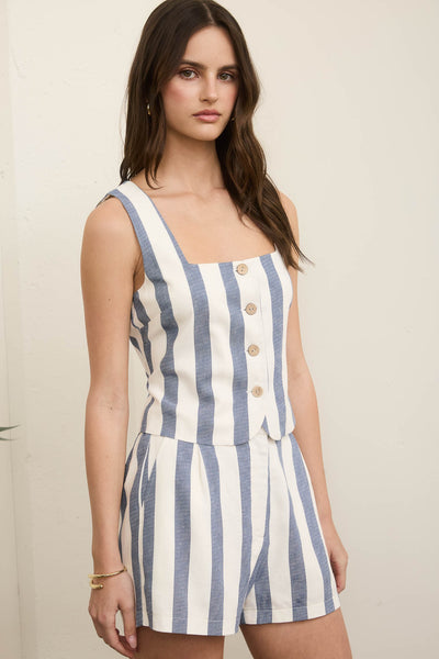 Stripe Button Down Linen Top & Shorts Set