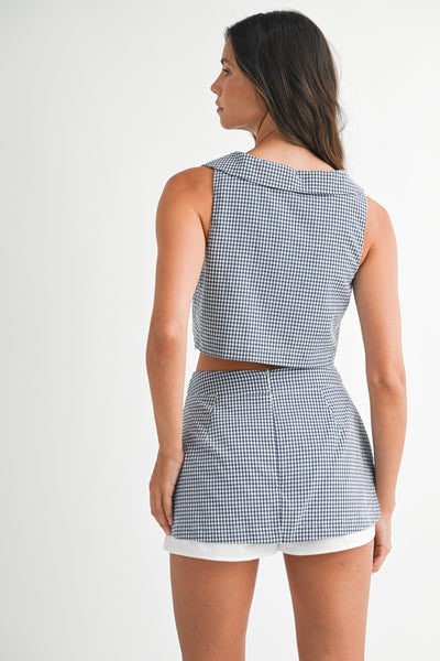 Gingham Plaid Collar Top & Skort Set
