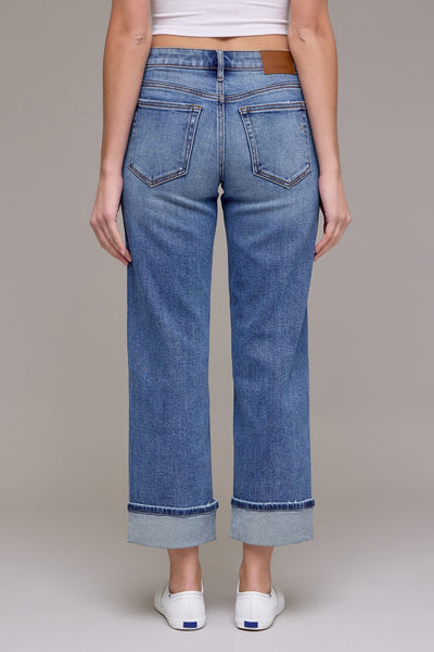 Mid Rise Cuffed Wide Straight Jeans