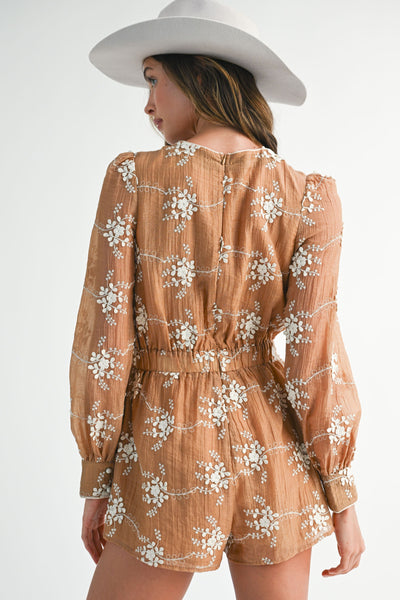 Floral Embroidered Long Sleeve Romper
