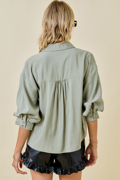 3/4 Puff Sleeve Button Down Collared Top
