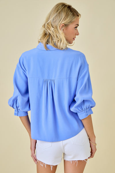 3/4 Puff Sleeve Button Down Collared Top
