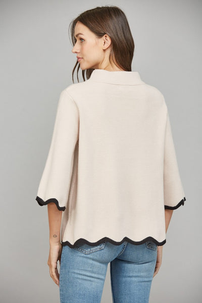Scallop Edge Detail Mock Neck Sweater Top