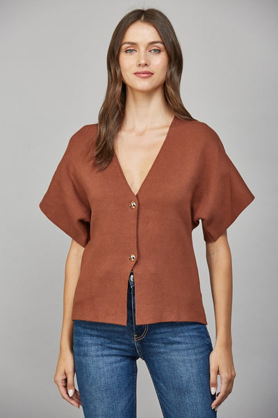 Front Button Closure V-Neck Cardigan