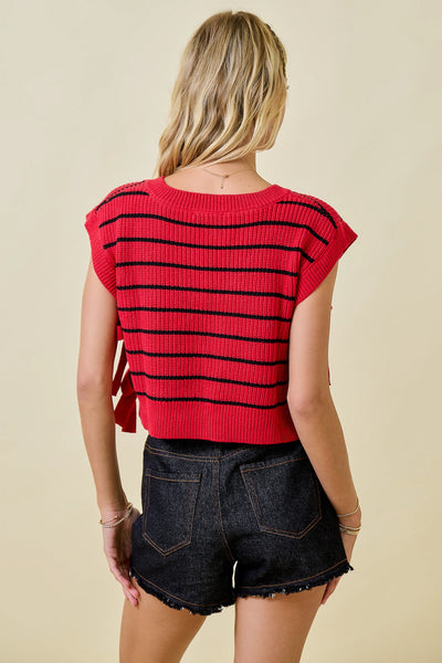Striped V-Neck Side Tie Sweater Vest