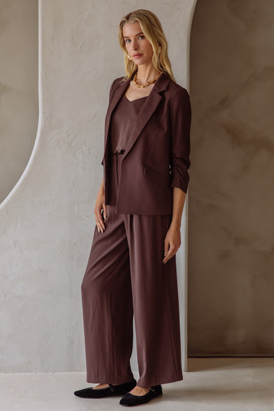 Poly Shirred 3/4 Sleeve Blazer