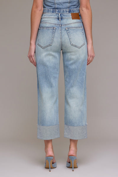 Hidden High Rise Cuffed Wide Straight Jean