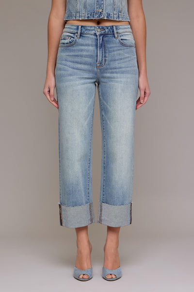 Hidden High Rise Cuffed Wide Straight Jean
