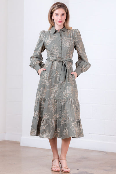 Long Sleeve Button Down Embroidery Dress