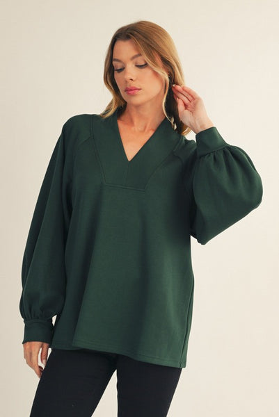 Raglan Sleeve Solid V-Neck Top