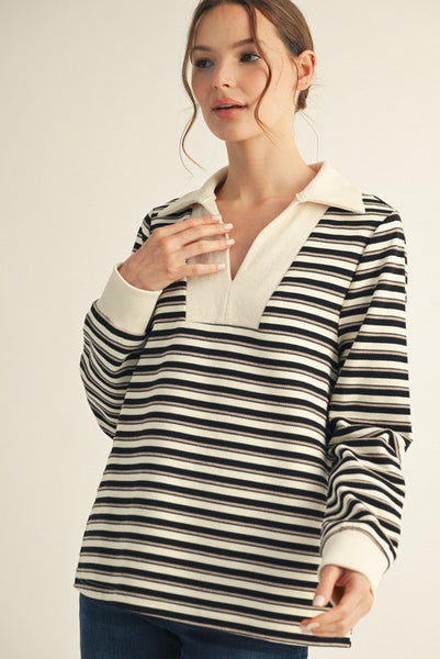 Striped Casual V-Neck Top