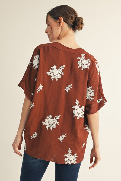 Drop Shoulder 3D Floral Top