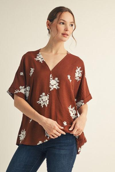 Drop Shoulder 3D Floral Top