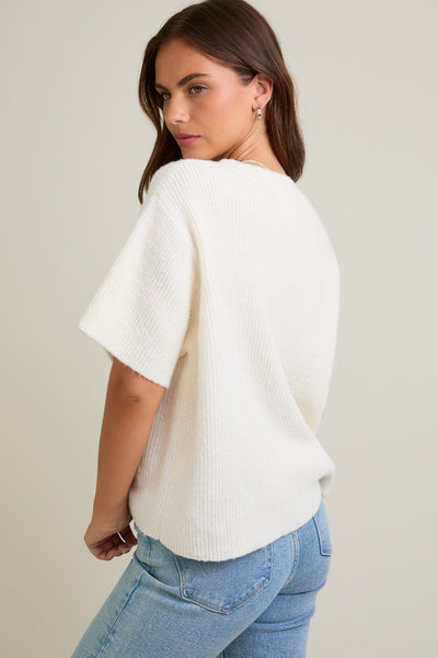 Round Neck Short Sleeve Sweater Cardigan