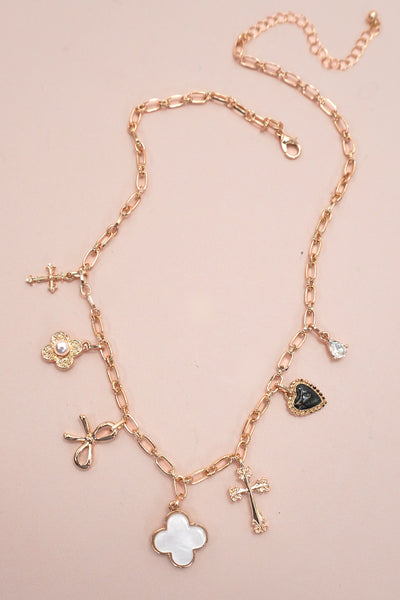 Clover Bow Cross Heart Flower Charms Necklace