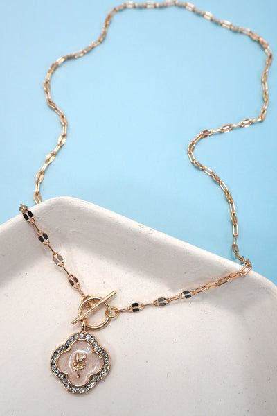 Rhinestone Rose Pearl Charm Necklace
