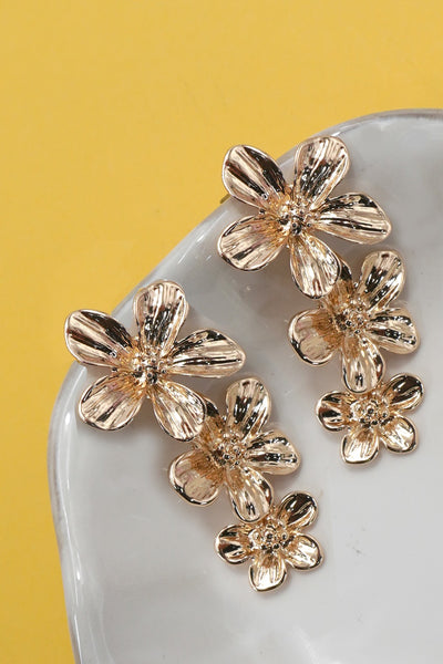 Gold Cascade Flower Drop Earrings