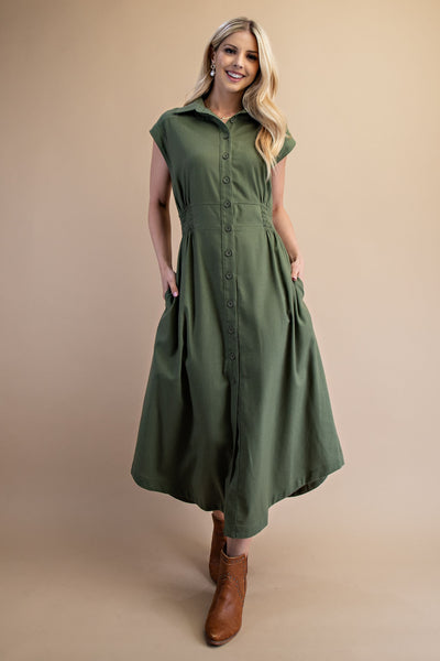 Sleeveless Linen Shirt Dress
