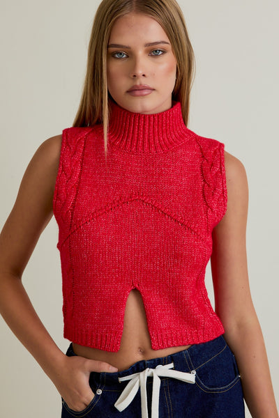 Mock Neck Cutout Crop Sweater Top