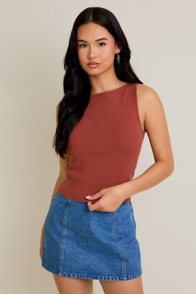 Boat Neck Sleeveless Sweater Top