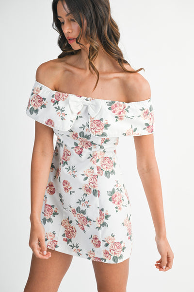 Floral Off Shoulder Fold Over Mini Dress