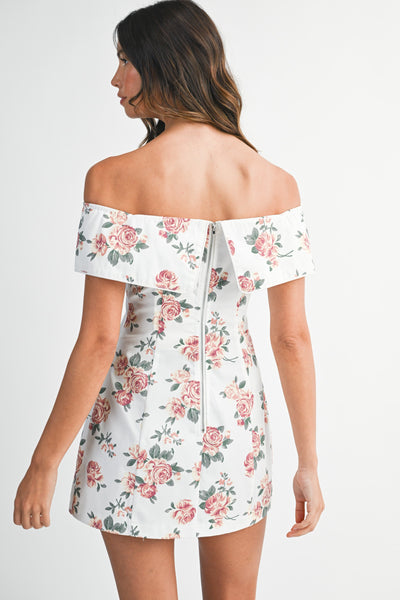 Floral Off Shoulder Fold Over Mini Dress