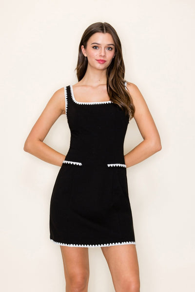 Contrast Blanket Stitch Mini Dress