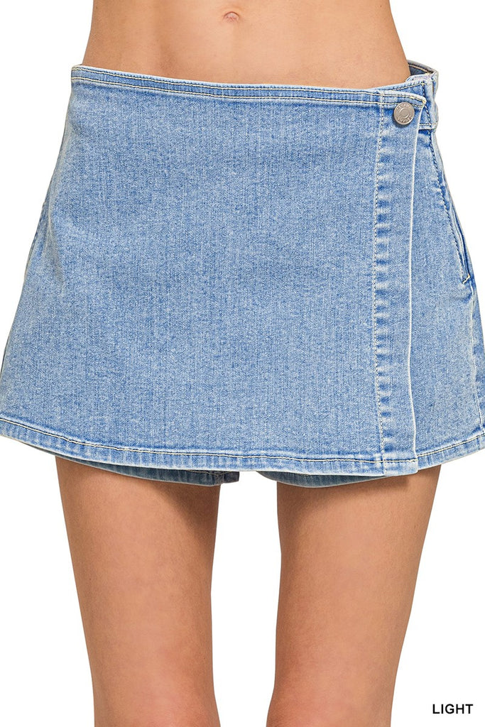 Wrap Front Denim Skort
