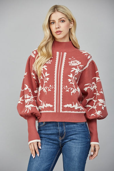 Balloon Sleeve Mock Neck Sweater