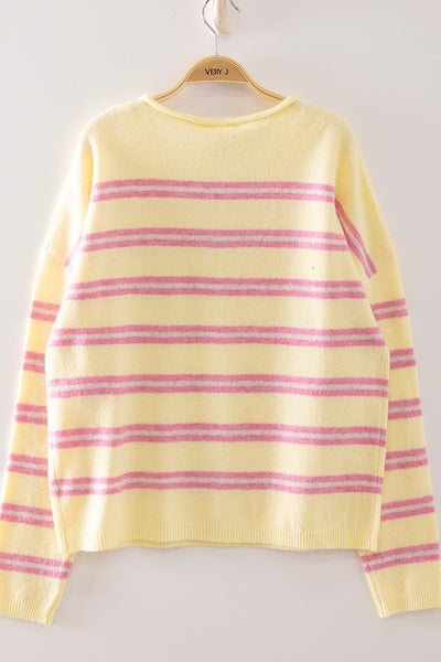 Cozy Stripe Button Knit Sweater
